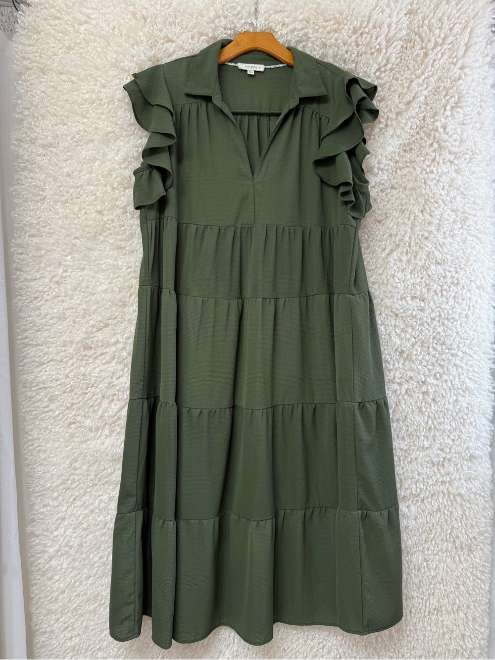 Umgee Olive Ruffle Tiered Midi Dress